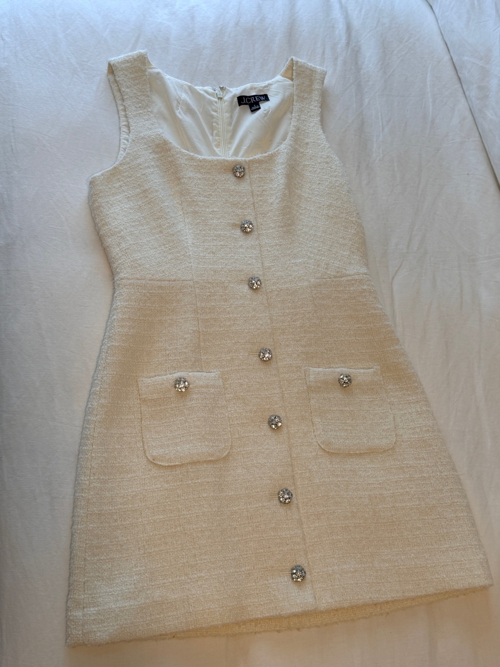 J. Crew Cream Tweed Sleeveless Shift Dress with Jewel Buttons